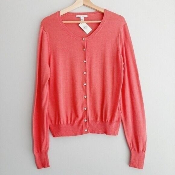 BANANA REPUBLIC NEW Silk Blend Cardigan Button Down Fine Knit Classic Pink Sz XL - Picture 2 of 9